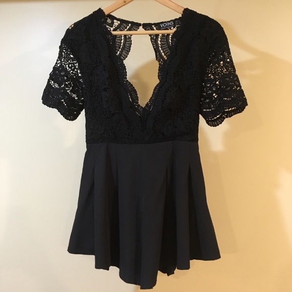 Backless Floral Lace Bodice Fit and Flare Romper - Picture 4 of 7